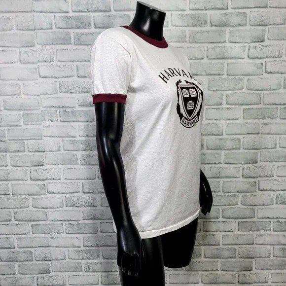 Vintage 80s Champion Size M Harvard University Single Stitch Ringer Short Sleeve - Picture 4 of 8